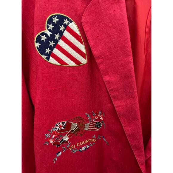 ADAM DOUGLASS Red Vintage Linen Blazer Patriotic My Country Flag Size L - Picture 3 of 8